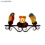 Parrot Sconce Light - 3 Lights Stained Glass Rustic Lodge Style In Copper