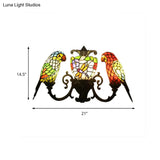 Parrot Stained Glass Wall Lighting: Rustic Lodge Style 3 Lights Indoor Living Room Décor