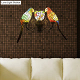 Parrot Stained Glass Wall Lighting: Rustic Lodge Style 3 Lights Indoor Living Room Décor