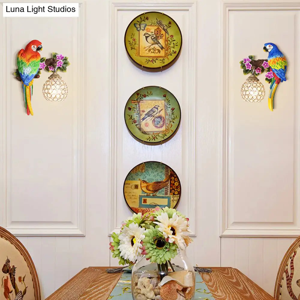 Parrot Wall Sconce With Crystal Lampshade - Gold Finish Right/Left