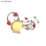 Pastoral Floral Wall Mount Lamp - Yellow/Pink/Blue 1 Head Metal Sconce Light For Bedroom