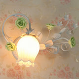 Pastoral Floral Wall Mount Lamp - Yellow/Pink/Blue 1 Head Metal Sconce Light For Bedroom Green