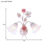 Pastoral Floral White Glass Wall Sconce With Metal Curved Arm For Living Room - 1/2-Light Mount Lamp
