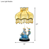 Pastoral Girl Ceramic Bedside Lamp In Beige With Fabric Shade