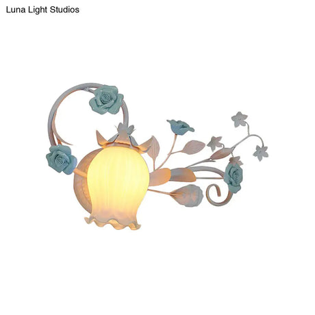 Pastoral Metal Floral Wall Lamp Sconce - 1-Light Fixture In Yellow/Pink/Blue