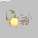 Pastoral Metal Floral Wall Lamp Sconce - 1-Light Fixture In Yellow/Pink/Blue
