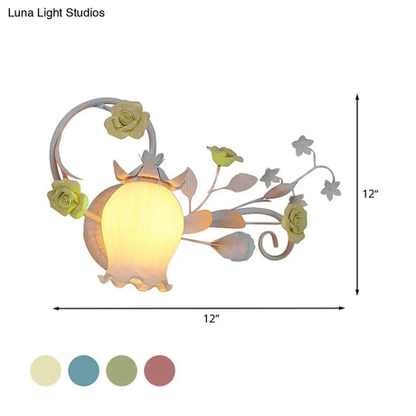Pastoral Metal Floral Wall Lamp Sconce - 1-Light Fixture In Yellow/Pink/Blue