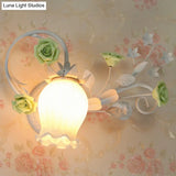 Pastoral Metal Floral Wall Lamp Sconce - 1-Light Fixture In Yellow/Pink/Blue