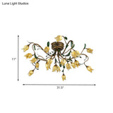 Pastoral Metal Tulip Led Brass Chandelier - Kitchen Ceiling Light With 20 Lights