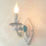 Pastoral Metallic Candle Wall Sconce: Blue/Pink 1-Light Lamp With Flower Deco Blue