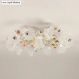 Pastoral Ruffle Ceiling Flush Lamp - 4/7/9 Frosted White Glass Heads Semi Mount For Dining Room