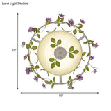 Pastoral Style 2-Head White Glass Flush Mount Ceiling Lamp With Bloom Decoration
