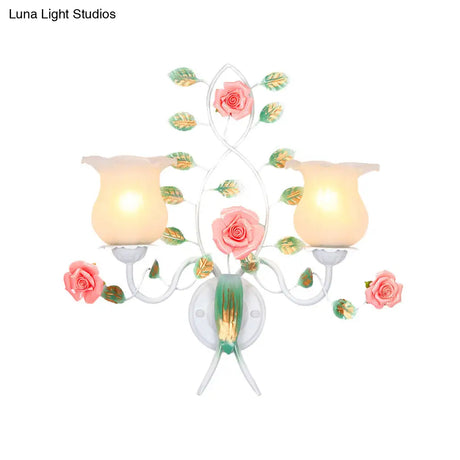 Pastoral White Flower Metal Sconce Wall Mounted Living Room Lighting