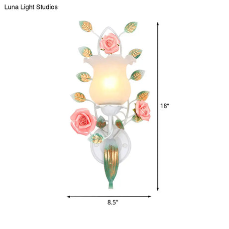 Pastoral White Flower Metal Sconce Wall Mounted Living Room Lighting