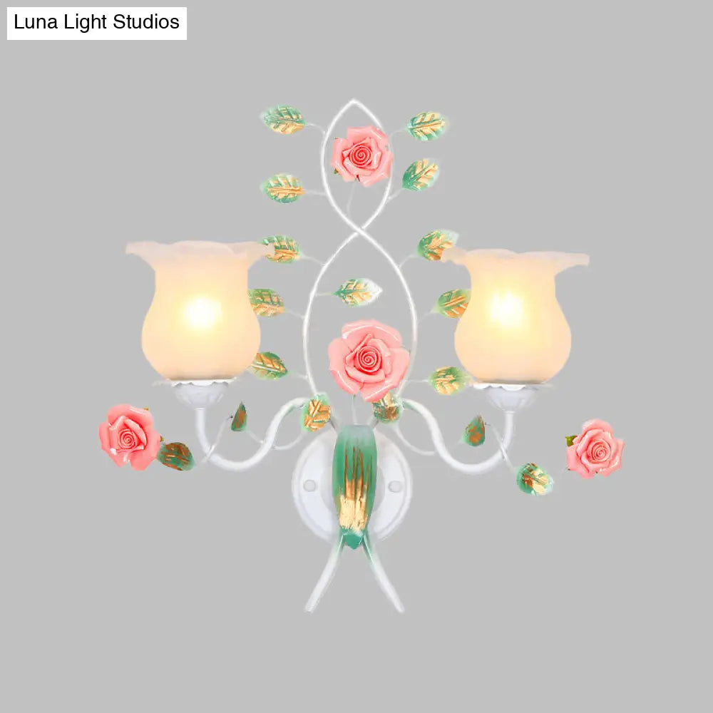 Pastoral White Flower Metal Sconce Wall Mounted Living Room Lighting