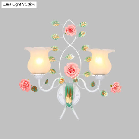 Pastoral White Flower Metal Sconce Wall Mounted Living Room Lighting