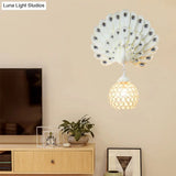 Peacock Backplate Wall Sconce With Crystal Globe - Traditional Bedroom Light Fixture (1