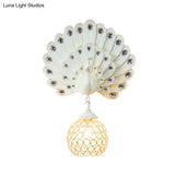 Peacock Backplate Wall Sconce With Crystal Globe - Traditional Bedroom Light Fixture (1
