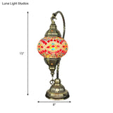 Peacock Blue/Watermelon Red Glass Ball Table Lamp With Metal Curved Arm