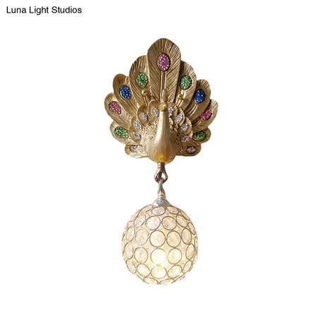 Peacock Crystal Wall Lamp With Gold/Pink/White Resin - Perfect Bedside Light