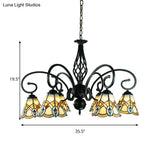 Peacock Design Conical Chandelier With Stained Glass - Rustic Pendant Lighting (6/8 Lights)