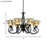 Peacock Design Conical Chandelier With Stained Glass - Rustic Pendant Lighting (6/8 Lights)
