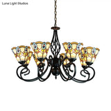 Peacock Design Conical Chandelier With Stained Glass - Rustic Pendant Lighting (6/8 Lights)