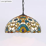 Peacock Dome Tiffany Pendant Light - Single Stained Glass Suspension