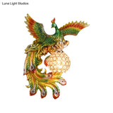 Peacock Flying Wall Mount Light: White/Green/Gold Resin With Crystal Shade Left/Right