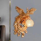 Peacock Flying Wall Mount Light: White/Green/Gold Resin With Crystal Shade Left/Right Gold / Left