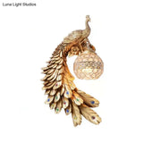 Peacock Resin Wall Sconce With Crystal Embedded Globe Shade