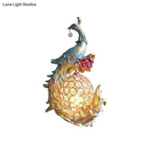 Peacock Sconce Light: Retro Wall Mounted With Globe Shade Left/Right Facing White/Blue/Purple Resin