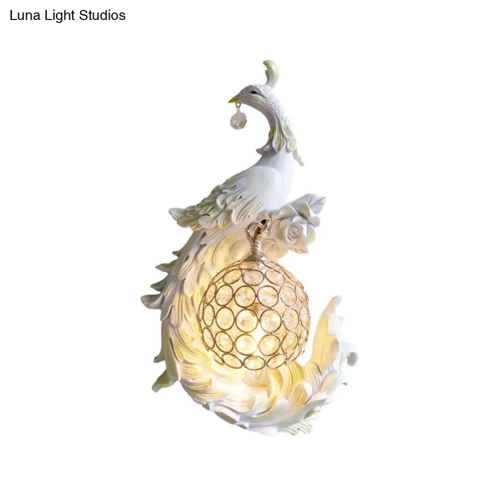 Peacock Sconce Light: Retro Wall Mounted With Globe Shade Left/Right Facing White/Blue/Purple Resin