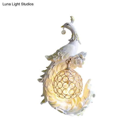 Peacock Sconce Light: Retro Wall Mounted With Globe Shade Left/Right Facing White/Blue/Purple Resin