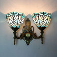 Peacock Stained Glass Bowl Wall Sconce Light: Baroque Style Blue