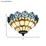 Peacock Stained Glass Flush Ceiling Light With Rustic Charm - 2 Lights For Living Room