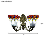 Peacock Stained Glass Tiffany Wall Sconce Light With Conical Mount - Set Of 2