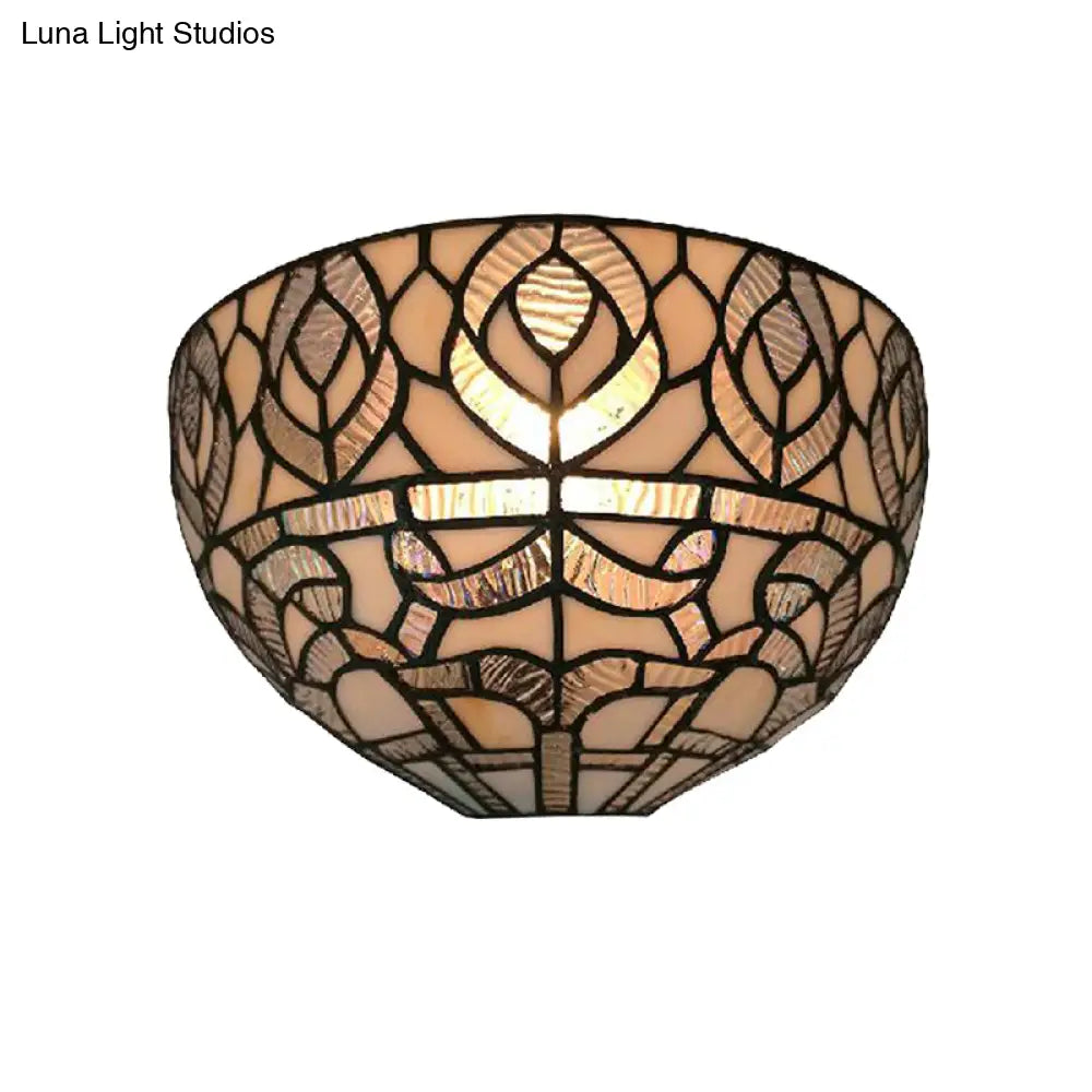 Peacock Tiffany Style Mini Bowl Sconce Wall Mount Light With Stained Glass