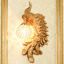 Peacock Wall Lamp: Double Headed Resin Sconce Light With Crystal Shade In White/Blue Finish 1/2-Pack