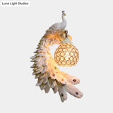Peacock Wall Sconce - Single Head Cottage White/Red/Blue Resin Light Fixture With Crystal Shade