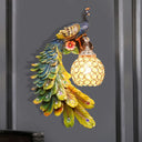 Peacock Wall Sconce - Single Head Cottage White/Red/Blue Resin Light Fixture With Crystal Shade