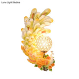 Peacock Wall Sconce With Crystal Shade - Country Resin 1-Light In Yellow/Green (1/2 Pack)