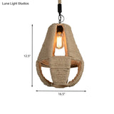 Pear Shape Pendant Light With Industrial Beige Rope - Ideal For Coffee House