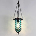 Pencil Glass Pendant Lamp - Antique Hanging Light Fixture With Blue/Green/Purple Tones For Living