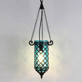 Pencil Glass Pendant Lamp - Antique Hanging Light Fixture With Blue/Green/Purple Tones For Living