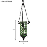 Pencil Glass Pendant Lamp - Antique Hanging Light Fixture With Blue/Green/Purple Tones For Living