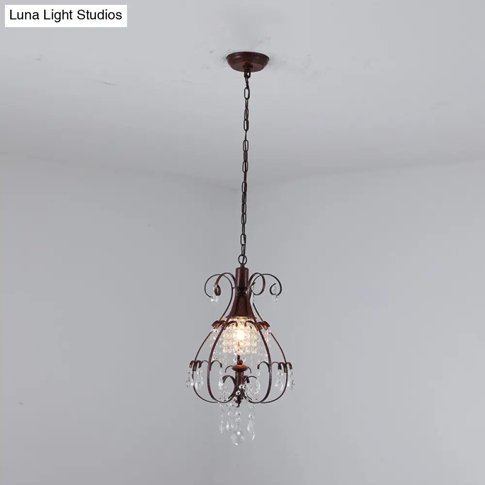 Pendulum Coffee Hanging Light - Elegant Crystal Heart Ceiling Lamp For Traditional Living Room