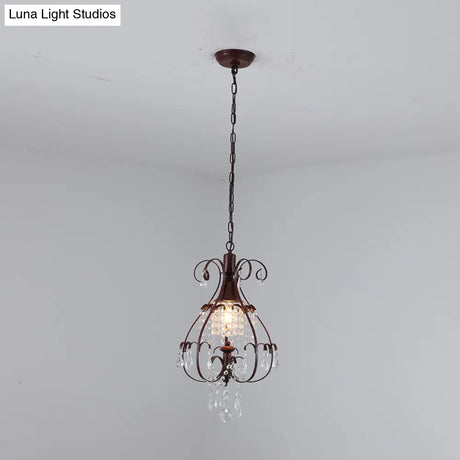Pendulum Coffee Hanging Light - Elegant Crystal Heart Ceiling Lamp For Traditional Living Room