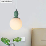 Pendulum White Glass Pendant Light: Post-Modern 1-Light Grey/Blue/Green Hanging Lamp