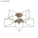 Pentacle Frame Iron Flush Mount Light - 5-Bulb Semi Ceiling For Kids’ Room (Pink/Grey/Blue)